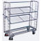 Etagewagen, staal/gaas, zilver, 3 etages, 1650 x 650 mm, 2 kopwanden met ronde stalen verstevigingen, EasySTOP, tot 400 kg