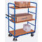 Etagewagen, staal/MDF-plaat, decor gentiaanblauw/beuken, 3 etages, 1000 x 600 mm, met dodemansrem, tot 500 kg
