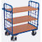 Etagewagen, staal/MDF-plaat, decor gentiaanblauw/beuken, 3 etages, 850 x 500 mm, kopwanden van draadgaas, EasySTOP, tot 400 kg
