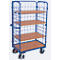 Etagewagen van draadgaas, staal/MDF-plaat, decor gentiaanblauw/beuken, 1 etage, 1200 x 800 mm, inhaakbare langswand, EasySTOP, tot 500 kg