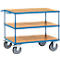 Etagewagen, zwaar, 3 etages, 1200 x 800 mm, tot 500/600 kg, staal/hout, blauw/beuken