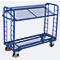 Etagewagens, staal/gaas, gentiaanblauw, 2 etages, 1650 x 650 mm, kopwanden met ronde stalen verstevigingen, EasySTOP, tot 400 kg