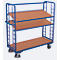 Etagewagens, staal/MDF-plaat, decor gentiaanblauw/beuken, 3 etages, 1650 x 650 mm, kopwanden met ronde stalen verstijving, EasySTOP, tot 400 kg