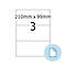 Etiket met opdruk 3, afmetingen: 210mm x 99mm. Blauwe cirkel met documentpictogram.
