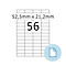 Sticker met nummer 56, met een raster van lijnen eronder. Boven staat: 52,5 mm x 21,2 mm. Een documentpictogram is rechts zichtbaar.