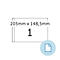 Rechthoek met opschrift: 205mm x 148,5mm, getal 1, documentsymbool.