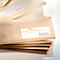 Enveloppes brunes avec autocollants Eco Travel, informations d'adresse.