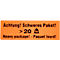 Etiquettes d'avertissement "Attention ! colis lourds &gt;20 KG", en 3 langues, 149 x 48 mm, perforées, papier adhésif, rouge vif avec impression noire, 1 rouleau de 500 unités