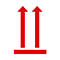 Flèches rouges pointant vers le haut, avec une ligne rouge en dessous. Symbole pour "Haut".