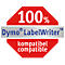 Logo avec fond rouge, 100%, Dymo LabelWriter, compatible.