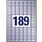 Feuille d'autocollants avec le numéro 189 en bleu. Étiquettes rectangulaires avec de fines lignes bleues.