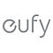 Das graue Logo des Unternehmens Eufy auf weißem Hintergrund.