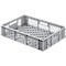 Light grey plastic crate with open, latticed design. Rectangular, with handle openings and a honeycomb pattern in the base.