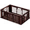 Dark brown rectangular crate with honeycomb side walls and handle openings.