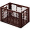 Brown plastic crate with hexagonal grid pattern.