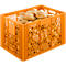 An orange crate full of rolls. The crate has a honeycomb design.