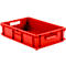 Red plastic box with handles.