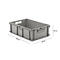 Gray plastic box, dimensions: 600 x 400 x 180 mm, with handles.
