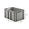 Grey transport box with handles and dimensions. Length: 600 mm, width: 400 mm, height: 320 mm.