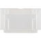Conteneur en plastique transparent, rectangulaire, avec des bords surélevés et une section supérieure avec deux petits renfoncements.