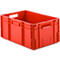 Rote Kunststoffbox mit Griffen, rechteckig, leer. Aufschrift: 'SZ 605'.