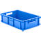 Blue plastic box with handles.