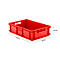 Red plastic box with handles, 600x400x150 mm. On white background.
