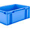 Blaue Kunststoffbox mit abgerundeten Ecken. Auf der Seite ist der Name "SCHÄFER" eingeprägt.