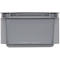 Grijze plastic box, bovenaanzicht. Hoekige vorm, verhoogde zijkanten, kleine rand.
