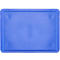 Blauw plastic dienblad, rechthoekig met afgeronde hoeken en schroefpunten.