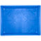 Bac en plastique bleu avec motif en losanges. Rectangulaire avec des renfoncements pour les poignées sur les côtés.