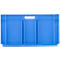 Caisse en plastique bleue avec poignée. Divisée en trois compartiments.