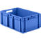 Blue plastic box with handles. It stands on a white background. Edges and sides are stabilized by struts.