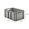 Gray plastic box with handles and dimensions: 600 mm x 400 mm x 285 mm.