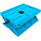Light blue, folded, rectangular plastic container. The edges, folding mechanism, and interior of the container are visible.