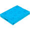 Blue, rectangular storage element with a grid pattern on top and recessed handles on the sides.