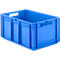 Blue plastic box with handle openings.