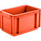Orange plastic box. Rectangular shape with raised edges and handles.
