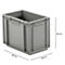 Grey plastic box with handles. Dimensions: 300 x 200 x 220 mm.