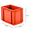 An orange plastic box with handles, dimensions: 300 x 200 x 220 mm.