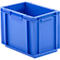 Blue plastic box with handles, rectangular.