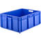 Blue storage box with handles. Rectangular shape.
