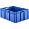 Blue plastic box with handle openings. It stands on a white background.