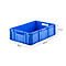 Blue storage box with handles. The dimensions are 600 mm x 400 mm x 170 mm.