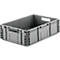 Gray plastic box with handles. Open container on a neutral background.