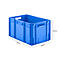 Blue plastic box, rectangular, with handles. Specifications: 600x400x320 mm. On a white background.