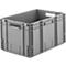 Gray plastic box with handles on the sides, in rectangular format. The box stands in front of a light background.