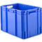 Blue plastic box with handles and vertical reinforcements.
