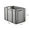 Grey plastic crate with handles and dimensions: 600 mm, 400 mm and 420 mm.