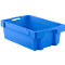 Blue plastic box with handles, view from above.